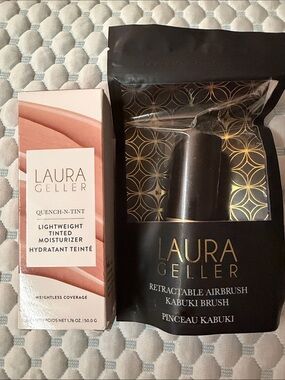 NIB Laura Geller Quench-N-Tint Lightweight Tinted Moisturizer(med) & KabukiBrush